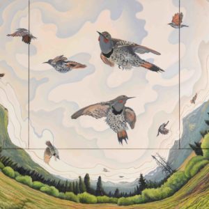 Phyllis Shafer,
Flicker's Ascent,
oil on four canvases,
28.25 x 36 inches,
SOLD