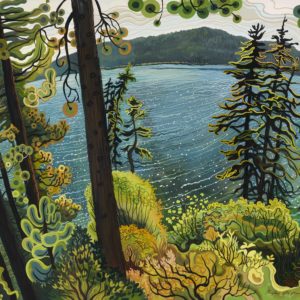 Phyllis Shafer,
Magical Moment at Fallen Leaf Lake, 
gouache on paper,
17.5 x 22.5 inches,
SOLD
