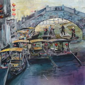 Water Taxis, watercolor, 24.5 x 25.5 inches, SOLD