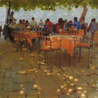 Lunch in Ravello, oil on canvas, 23 x 23 inches