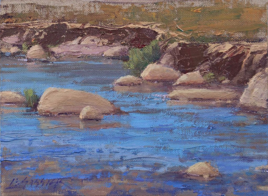 Stepping Stones, oil on canvas board, 6 x 8 inches