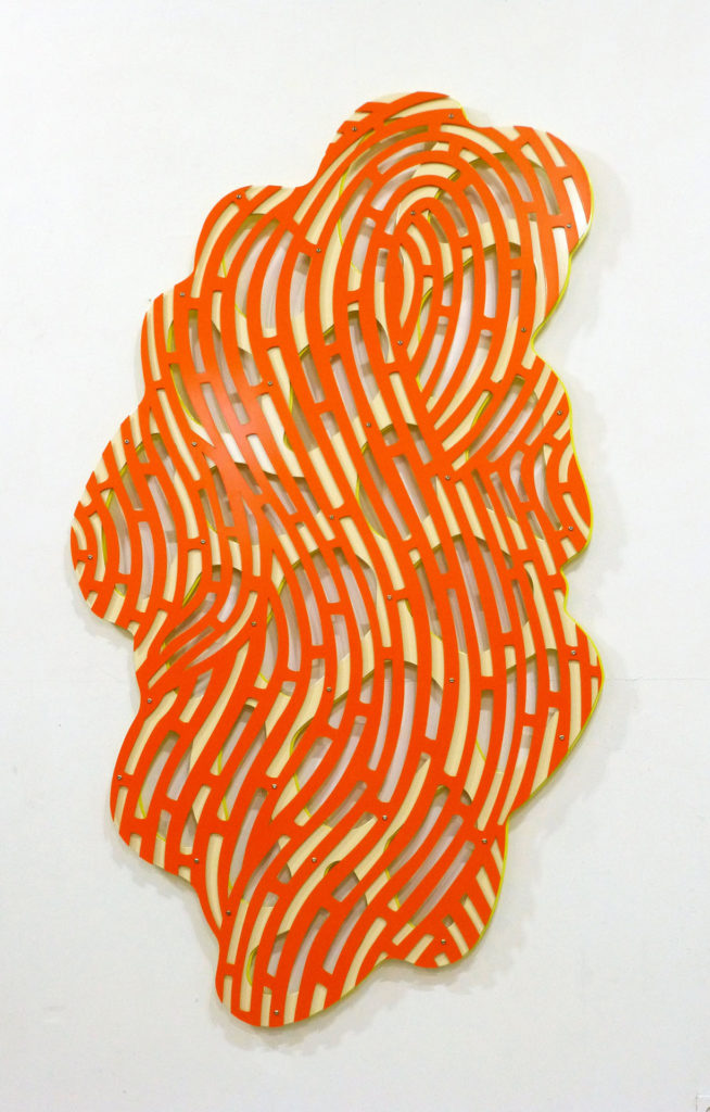 Linda Fleming, Orange Veil, powder-coated steel, 80 x 45 x 2 inches