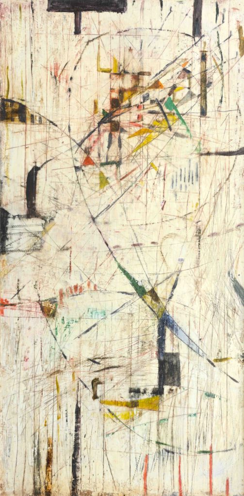 Mark Perlman, Double Up, encaustic on panel, 48 x 24 inches, SOLD