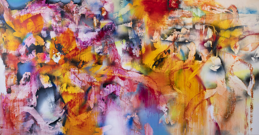 Chris Trueman, BCS, acrylic and acrylic spray paint on Yupo, mounted to sintra, 60 x 113 inches, SOLD