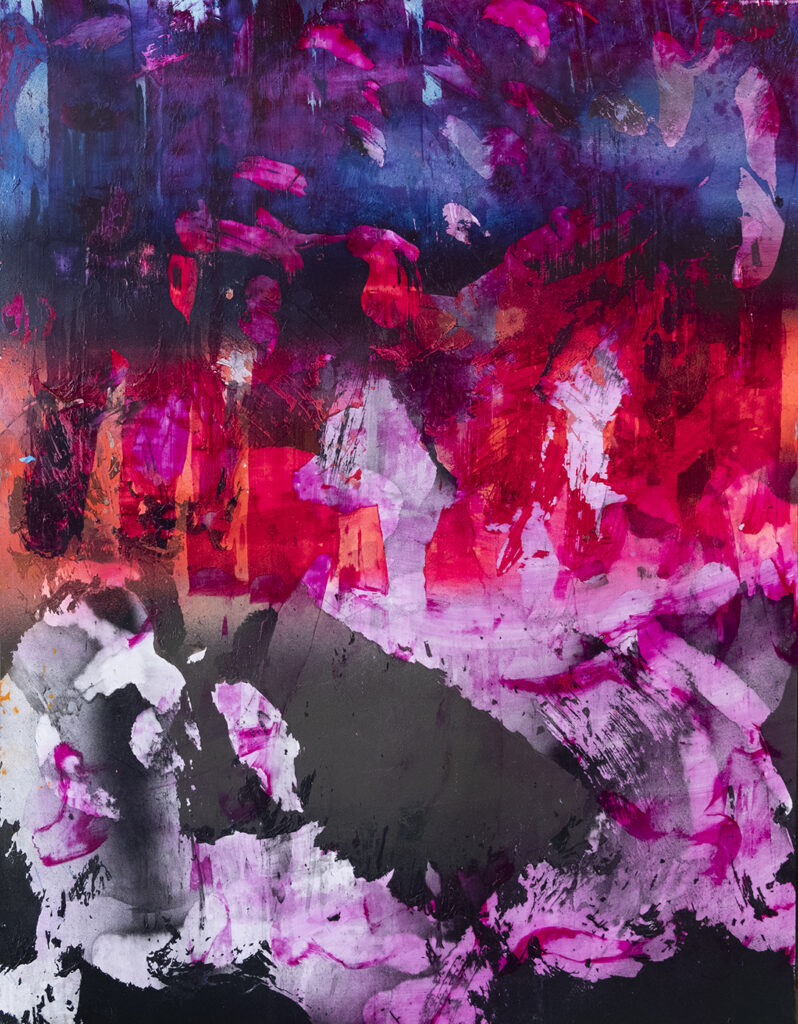 Chris Trueman, FRBT, acrylic and acrylic spray paint on Yupo, mounted to sintra, 26 x 20 inches, $3,000