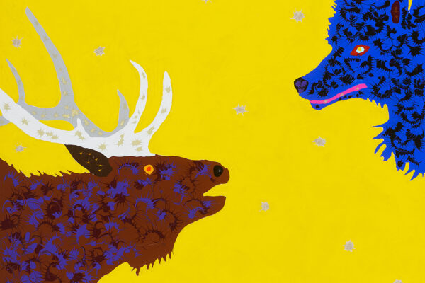 Joe Fay, Elk and Wolf, acrylic on canvas, 56 x 48 inches, $9,000