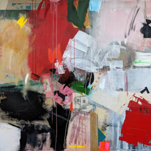 Correspondence, mixed media collage on canvas, 48 x 48 inches