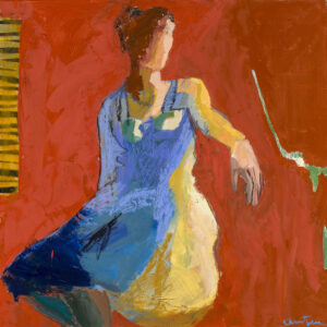Linda Christensen, Woman in Red, oil on canvas, 30 x 30 inches