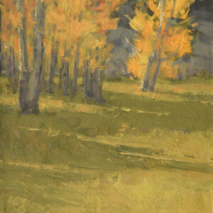 Jean LeGassick, Morning Aspen Glow, oil on canvas on board, 8 x 6 inches, $1,100