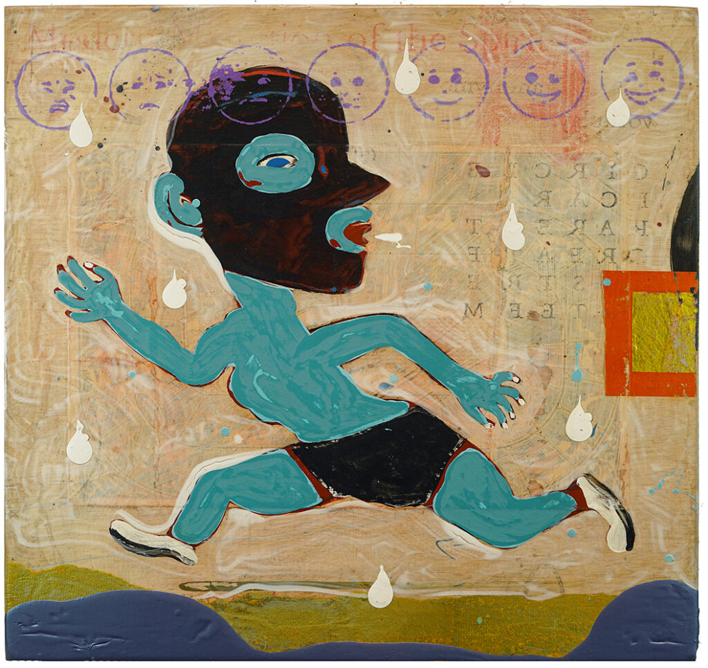 Makes His Own Breaks, mixed media on panel, 21 x 21 inches