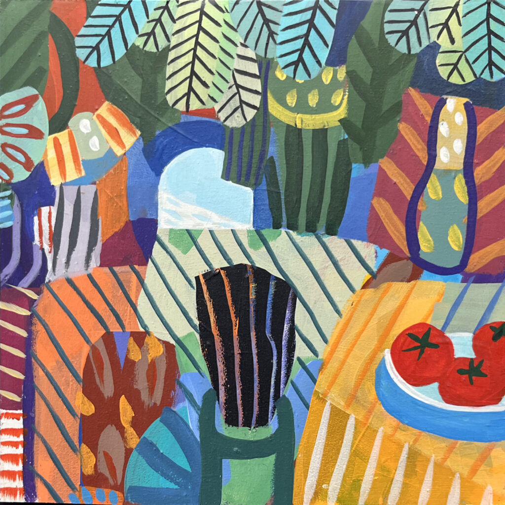 Primary Table, acrylic on panel, 12 x 12 inches, $800