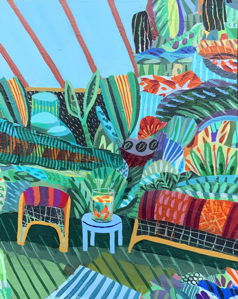 Upholstered Veranda, acrylic on panel, 18 x 14 inches, SOLD