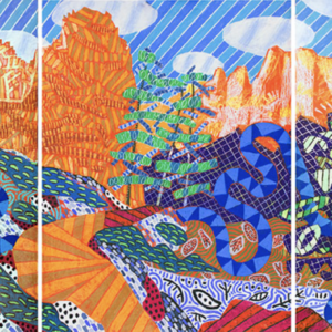 The Queen's Garden, wax-oil crayon and ink on paper, 40 x 90 inches (triptych), $4,000