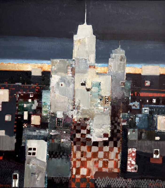 Danny McCaw, Saturday Night Lights, oil on board, 40" x 36", $10,800